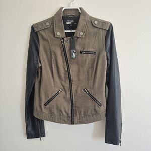 William Rast Cotton Faux Leather Moto Jacket Small NWT